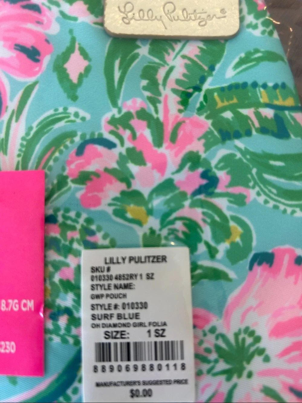 Lilly Pulitzer Surf Blue Diamond Girl Folia Zip Cosmetic Toiletry Pouch NWT